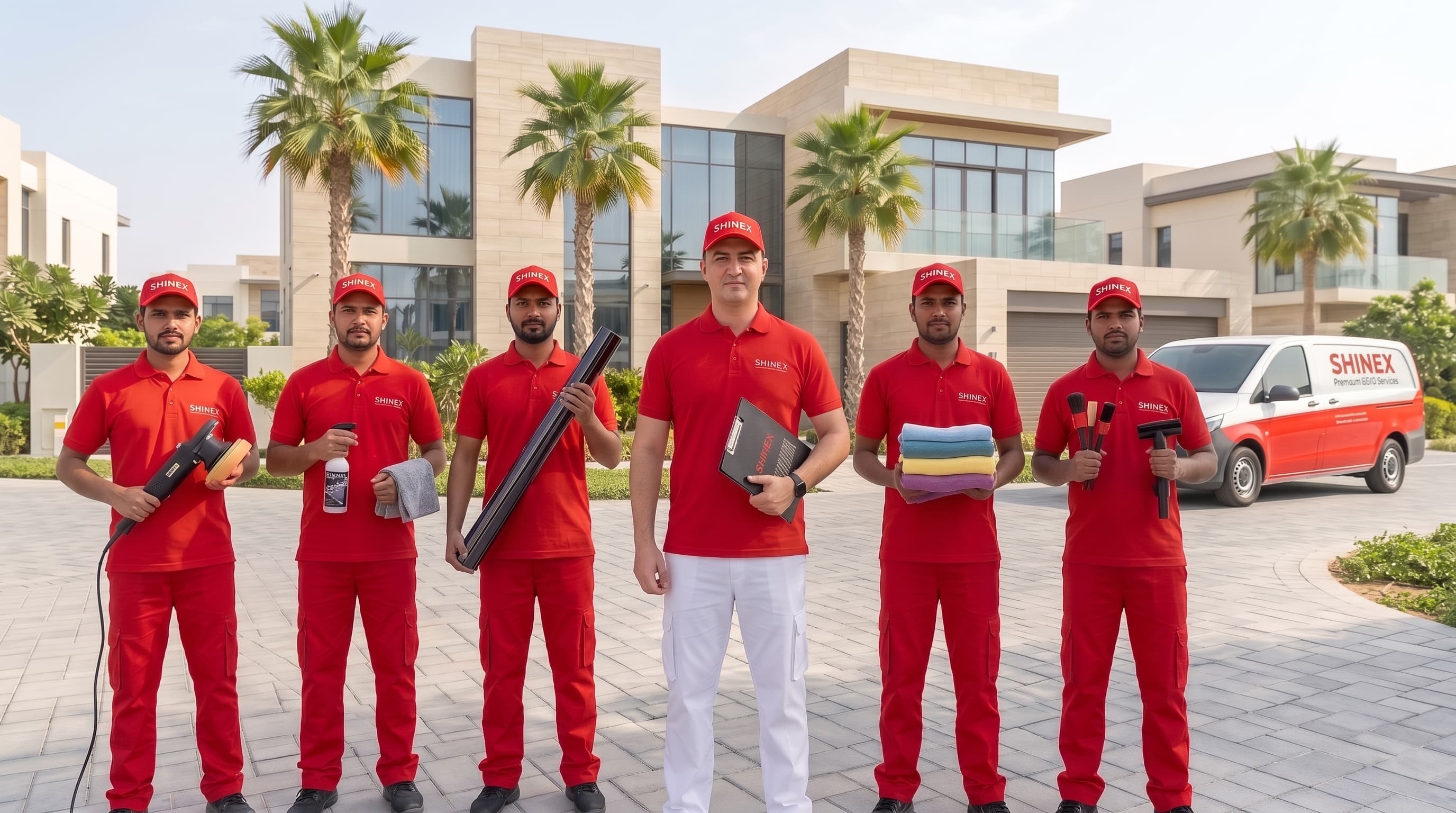 Shinex team in front of a mobile service van
