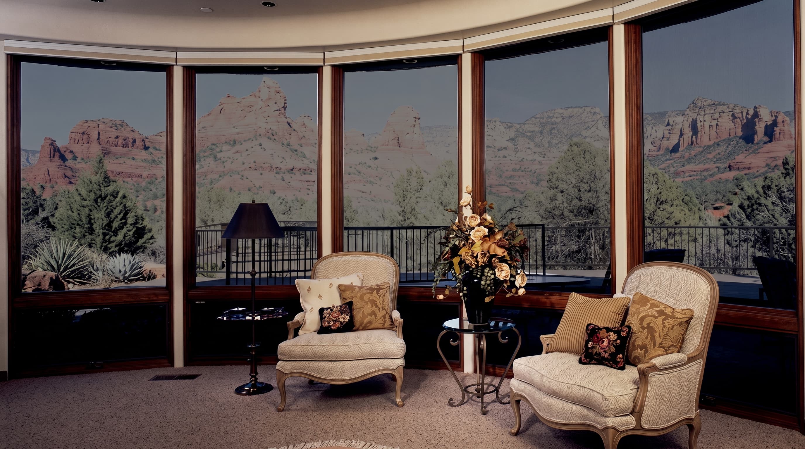 Tinted windows in a residential living room with a mountain view